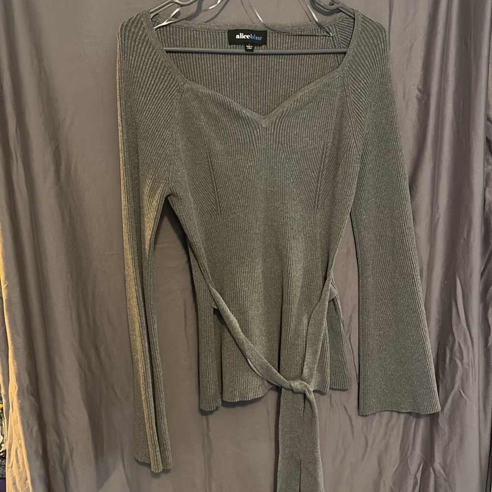 Alice Blue Gray Ribbed Knit Top